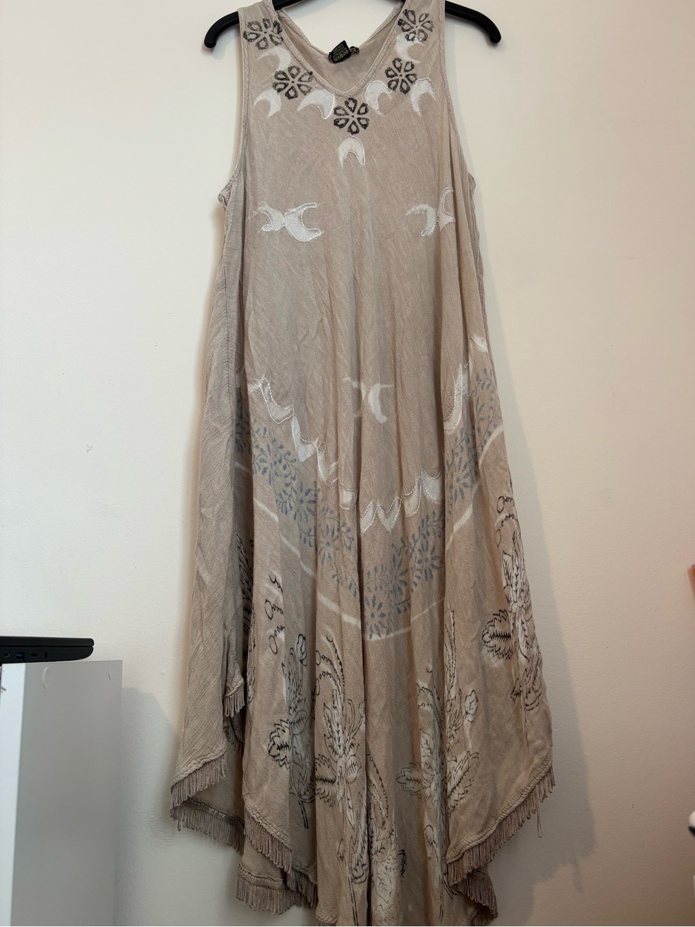 Royal Paisley Embroidered Asymmetric Handkerchief Dress Fringe